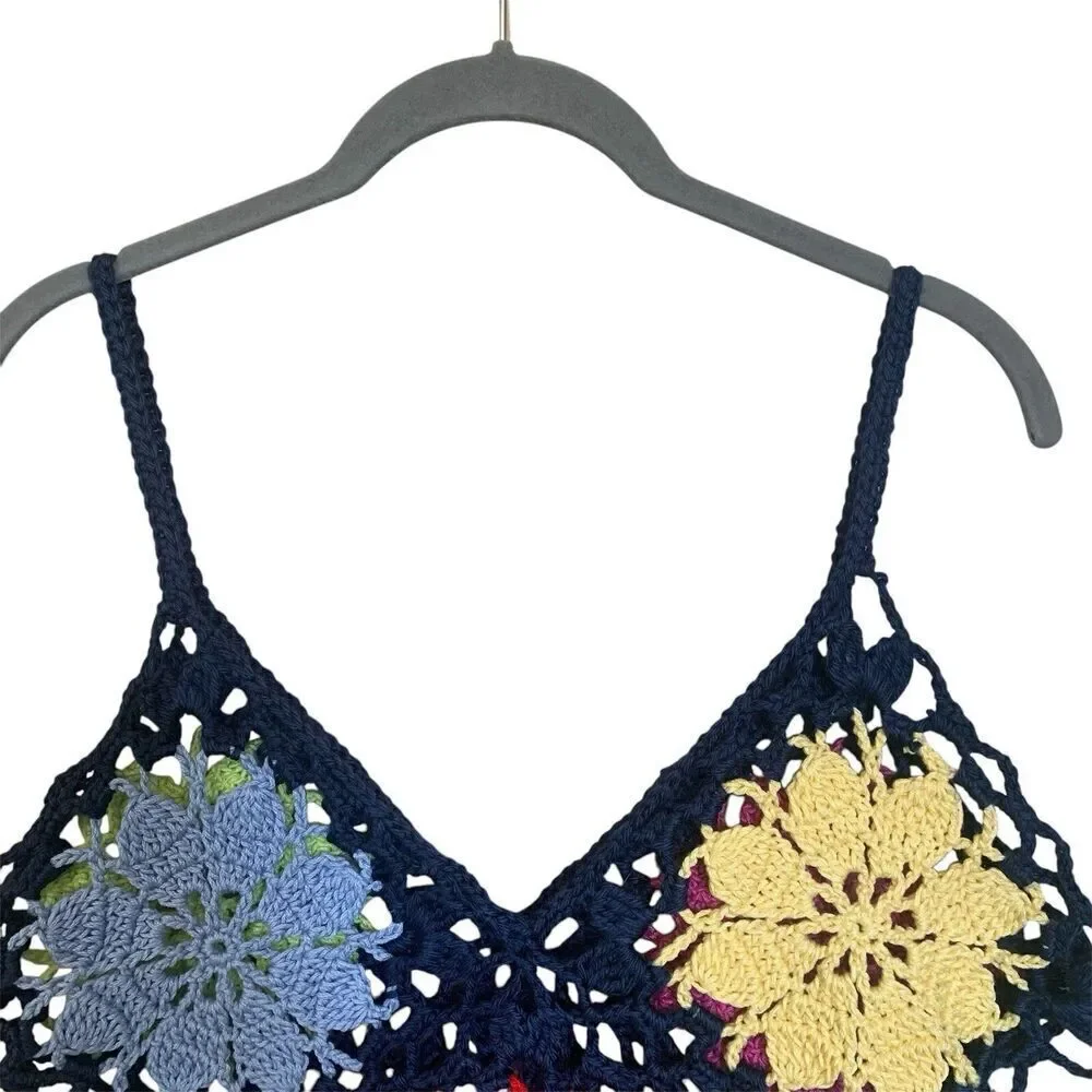 Crochet Swim Coverup Top Handmade Women’s Size L/XL Multicolor Reversible Beach - Picture 3 of 7